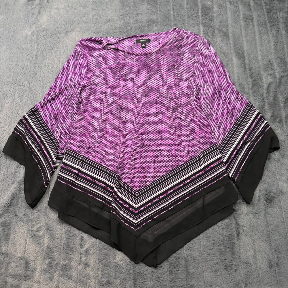 Alfani Womens PL Purple Honeycomb Print Handkerchief Hem Blouse Geometric Stripe